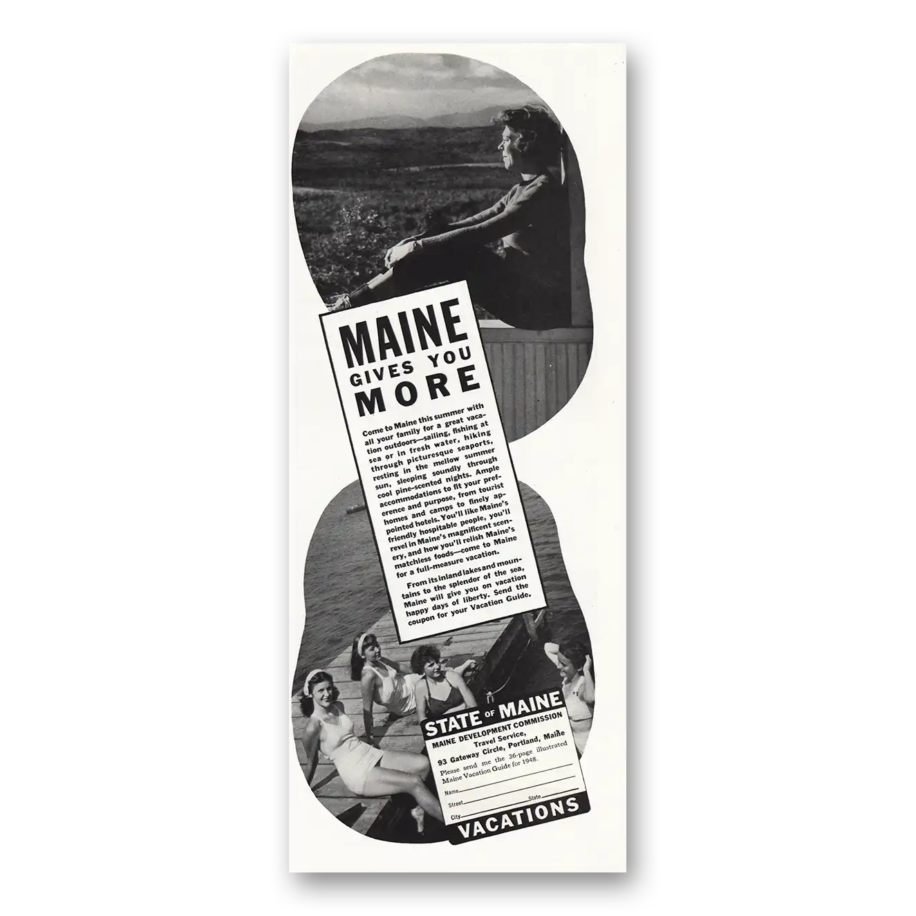 1948 Maine Gives You More Dock Vintage Magazine Print Ad