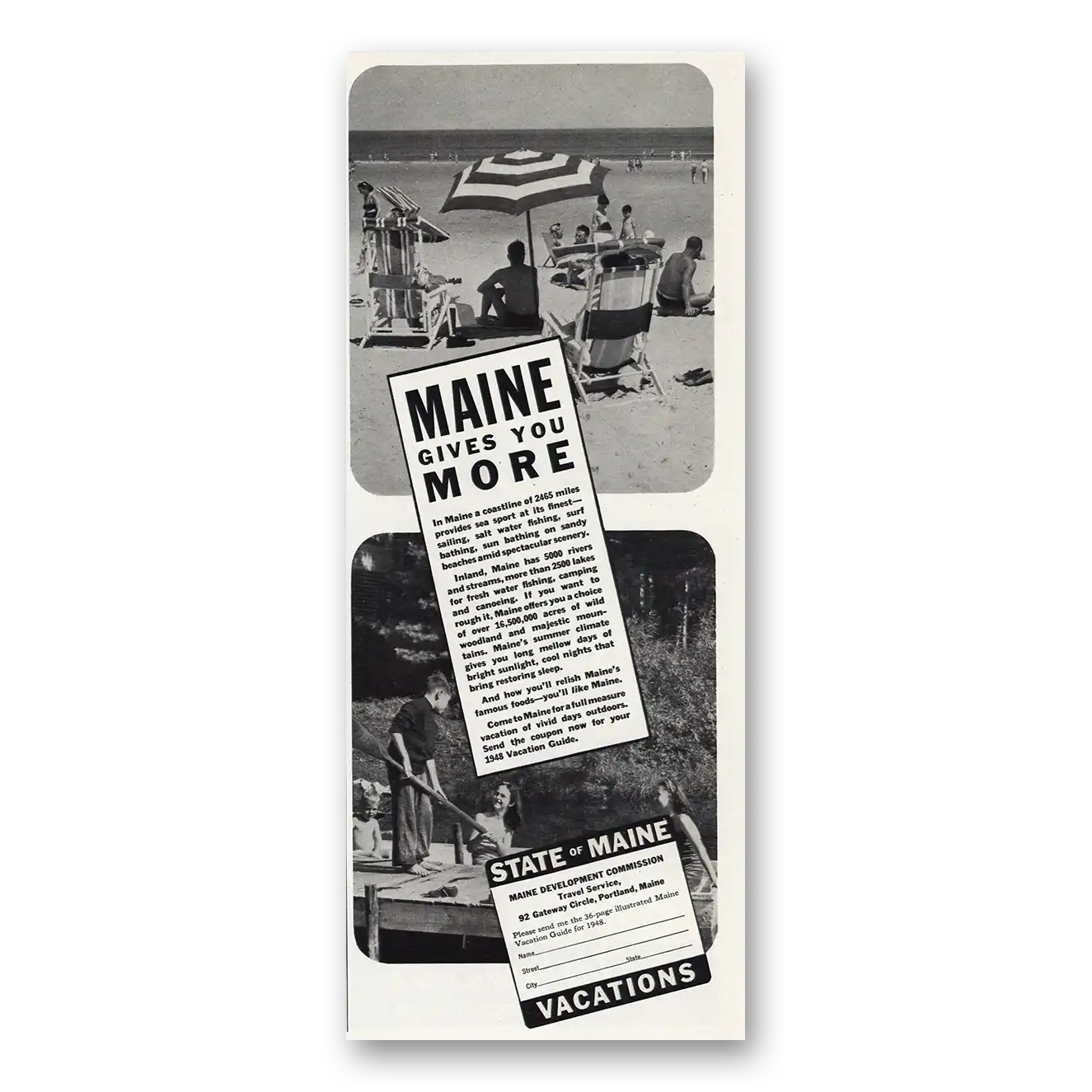 1948 Maine Coastline of 2465 Miles Vintage Magazine Print Ad