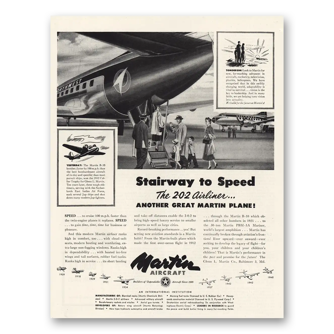 1948 Martin 202 Aircraft Stairway to Speed 202 Airliner Vintage Magazine Print Ad