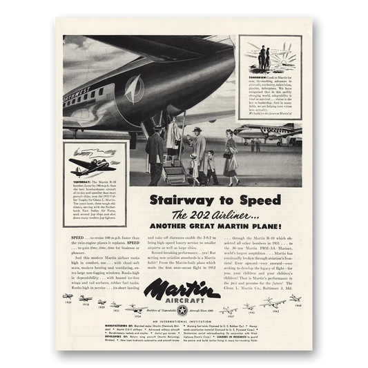 1948 Martin 202 Aircraft Stairway to Speed 202 Airliner Vintage Magazine Print Ad