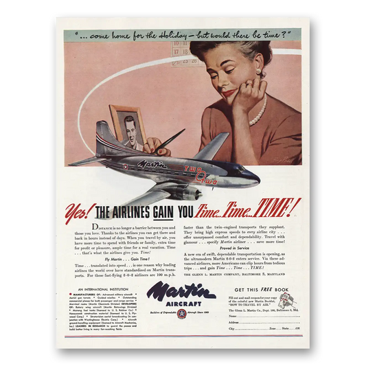 1948 Martin Aircraft Airlines Gain You Time Vintage Magazine Print Ad