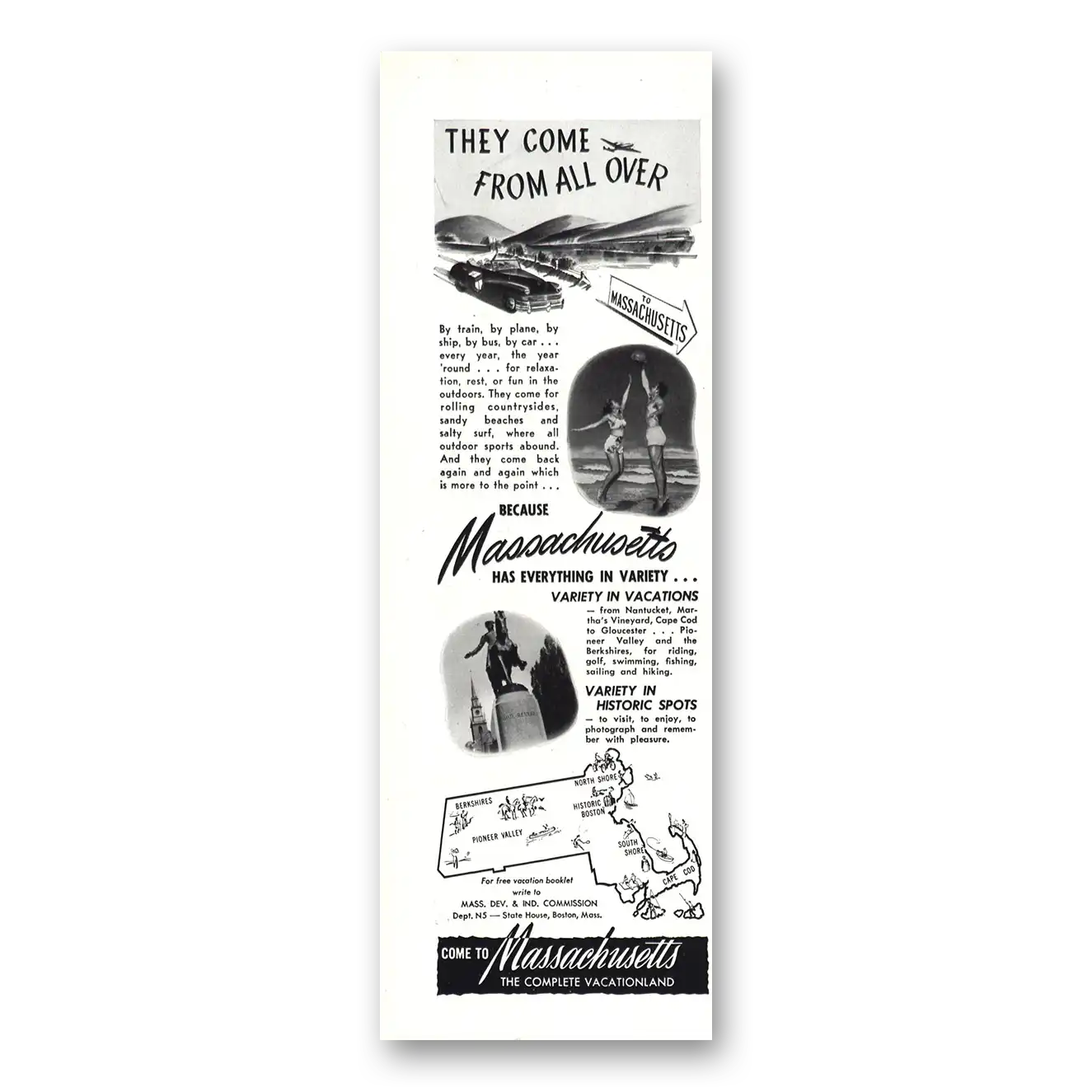 1948 Massachusetts They Come From All Over Vintage Magazine Print Ad