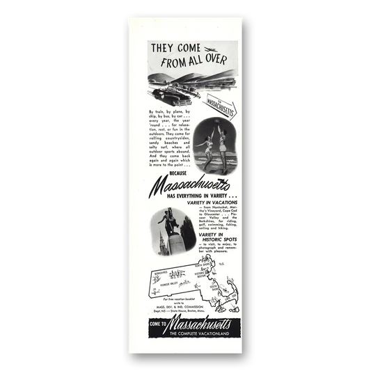 1948 Massachusetts They Come From All Over Vintage Magazine Print Ad