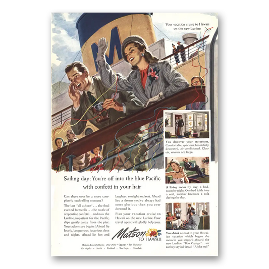 1948 Matson Line Off Into the Blue Pacific Vintage Magazine Print Ad