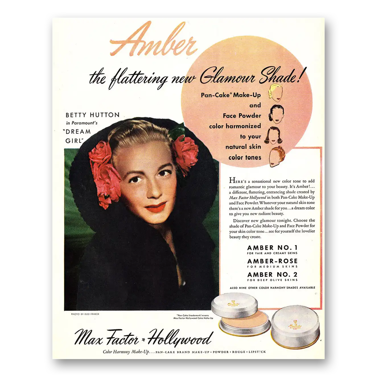 1948 Max Factor Pan Cake Make Up Betty Hutton Vintage Magazine Print Ad