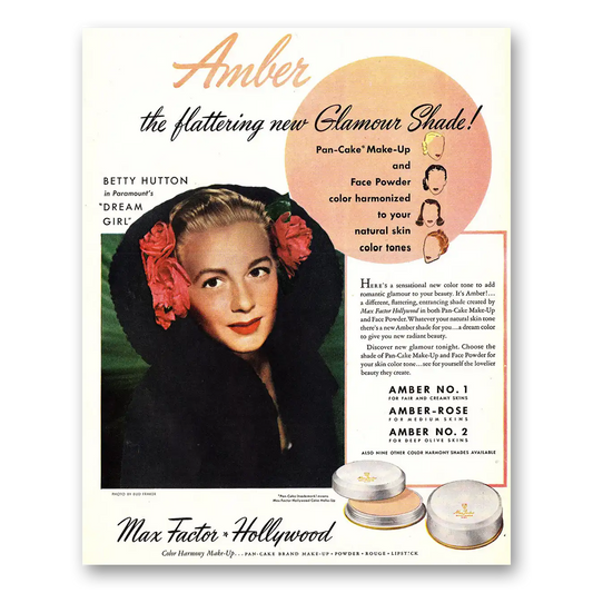 1948 Max Factor Pan Cake Make Up Betty Hutton Vintage Magazine Print Ad