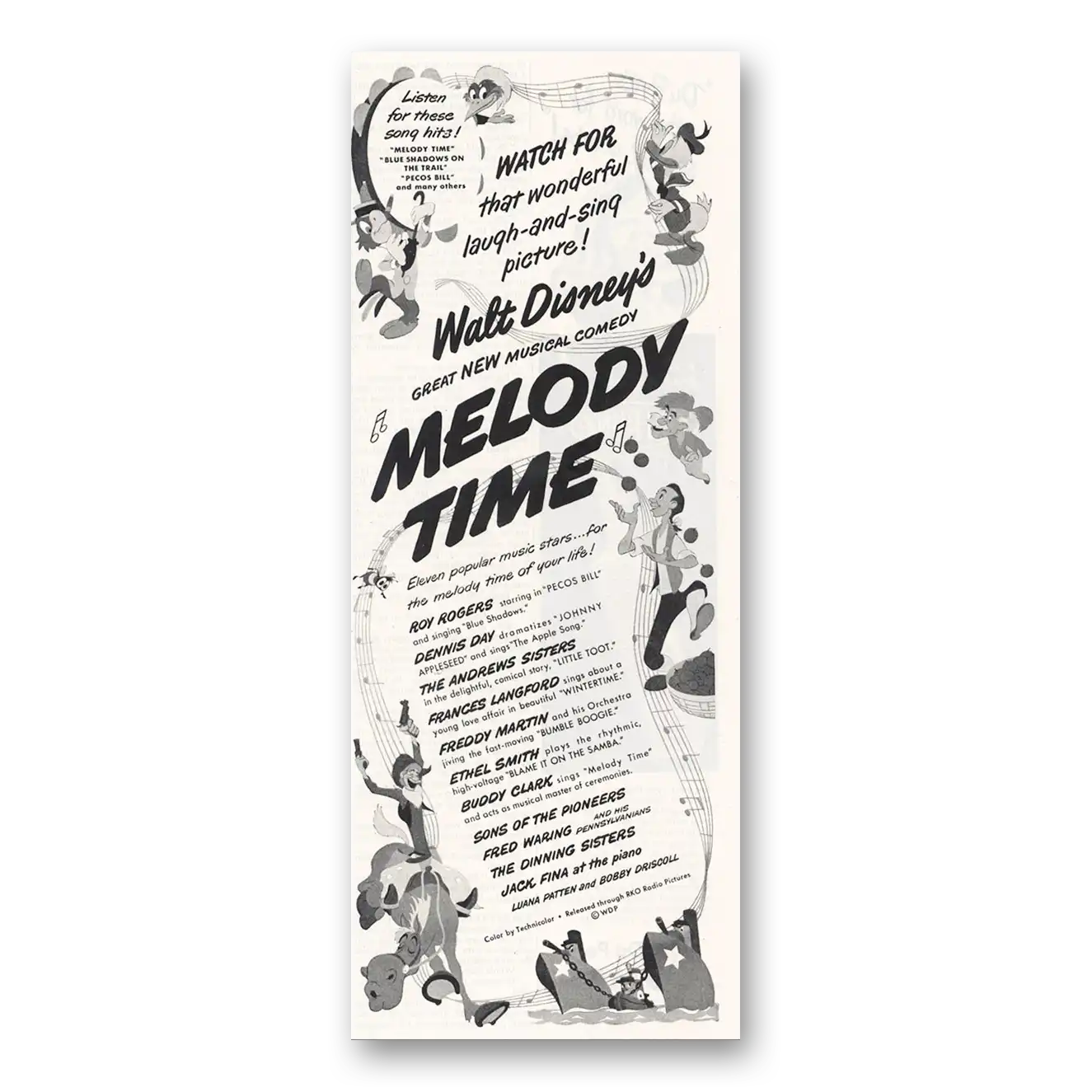 1948 Melody Time Promo Roy Rogers Laugh and Sing Picture Vintage Magazine Print Ad