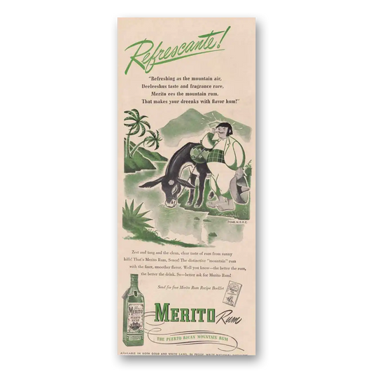 1948 Merito Rum Refrescante Refreshing as the Mountain Air Vintage Magazine Print Ad