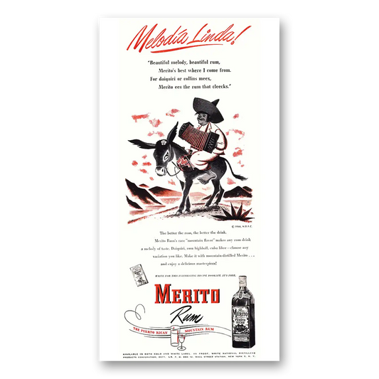 1948 Merito Rum Melodia Linda Vintage Magazine Print Ad