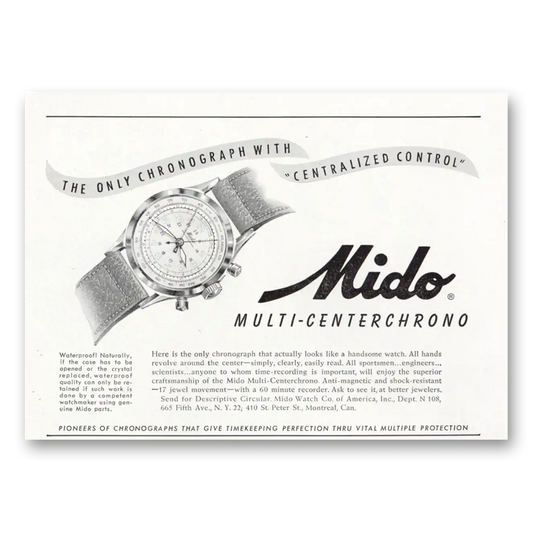 1948 Mido Watch Multi Centerchrono Vintage Magazine Print Ad