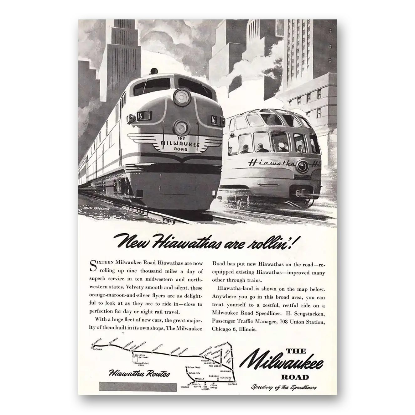 1948 Milwaukee Road New Hiawathas Are Rollin Vintage Magazine Print Ad