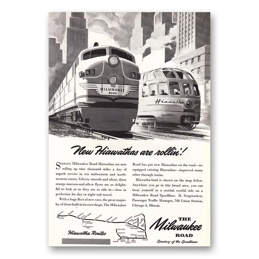 1948 Milwaukee Road New Hiawathas Are Rollin Vintage Magazine Print Ad