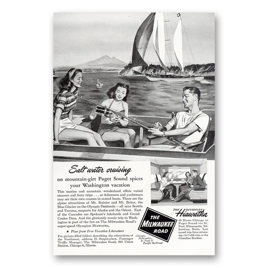 1948 Milwaukee Road Salt Water Cruising Puget Sound Vintage Magazine Print Ad