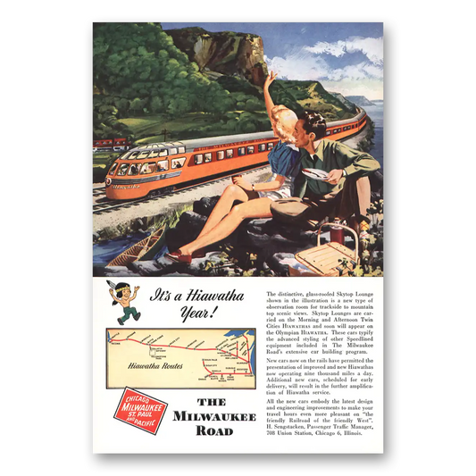 1948 Milwaukee Road Hiawatha Year Glass Roofed Skytop Lounge Vintage Magazine Print Ad