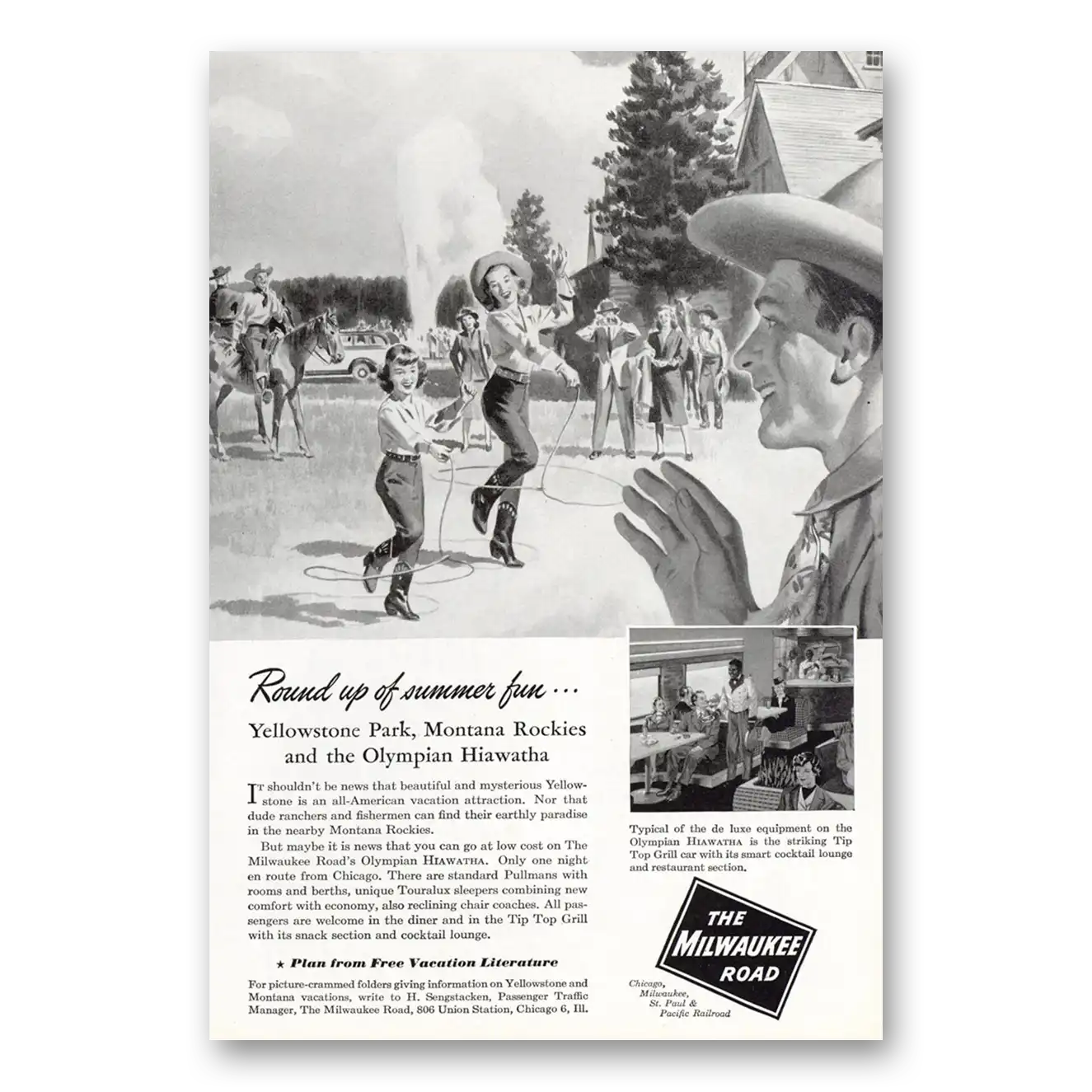 1948 Milwaukee Road Round Up Summer Fun Yellowstone Vintage Magazine Print Ad