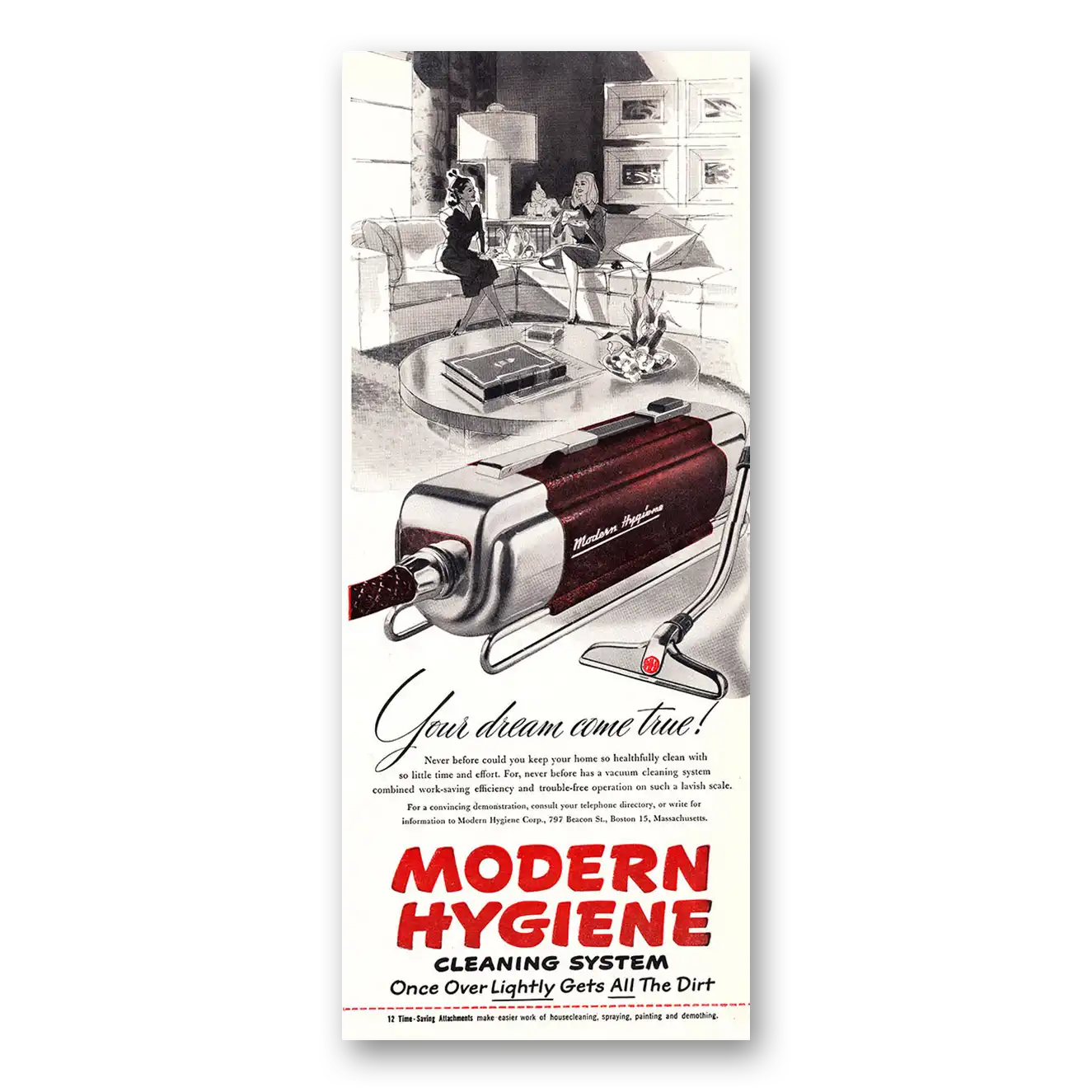 1948 Modern Hygiene Cleaning System Vacuum Your Dream Come True Vintage Magazine Print Ad