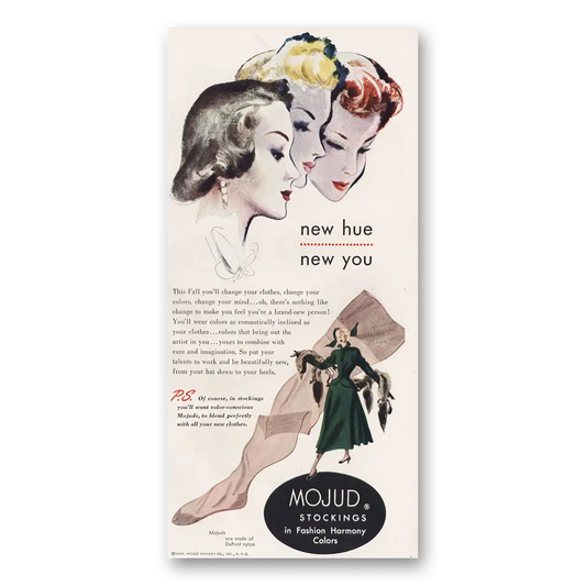 1948 Mojud Stockings New Hue New You Vintage Magazine Print Ad