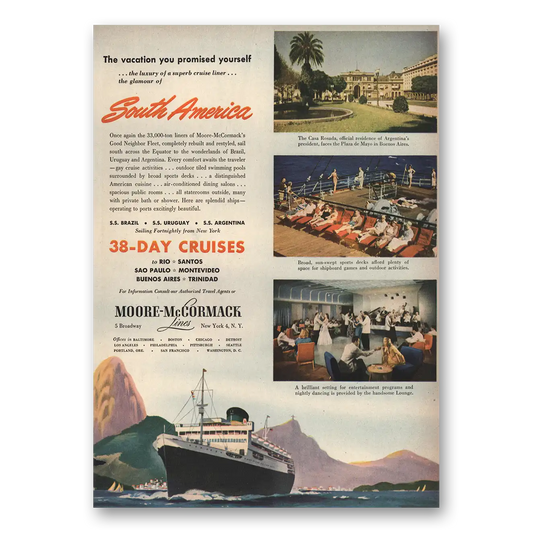 1948 Moore McCormack Lines SS Brazil SS Uruguay SS Argentina Vintage Magazine Print Ad