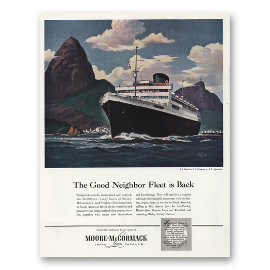 1948 Moore McCormack Lines Good Neighbor Fleet Vintage Magazine Print Ad