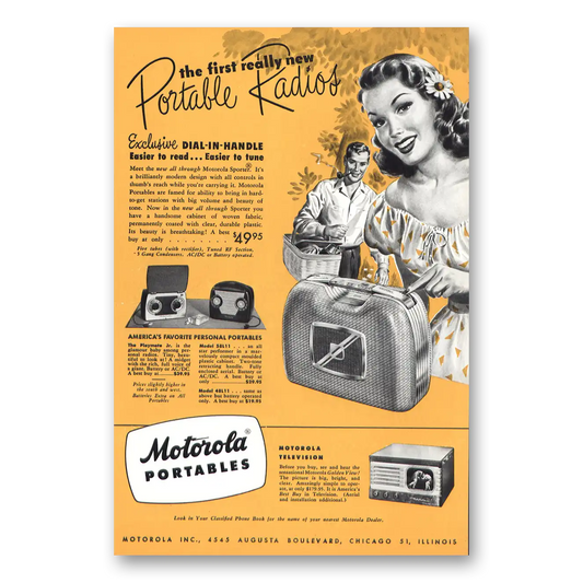 1948 Motorola Radio Portable Radio Dial In Handle Vintage Magazine Print Ad