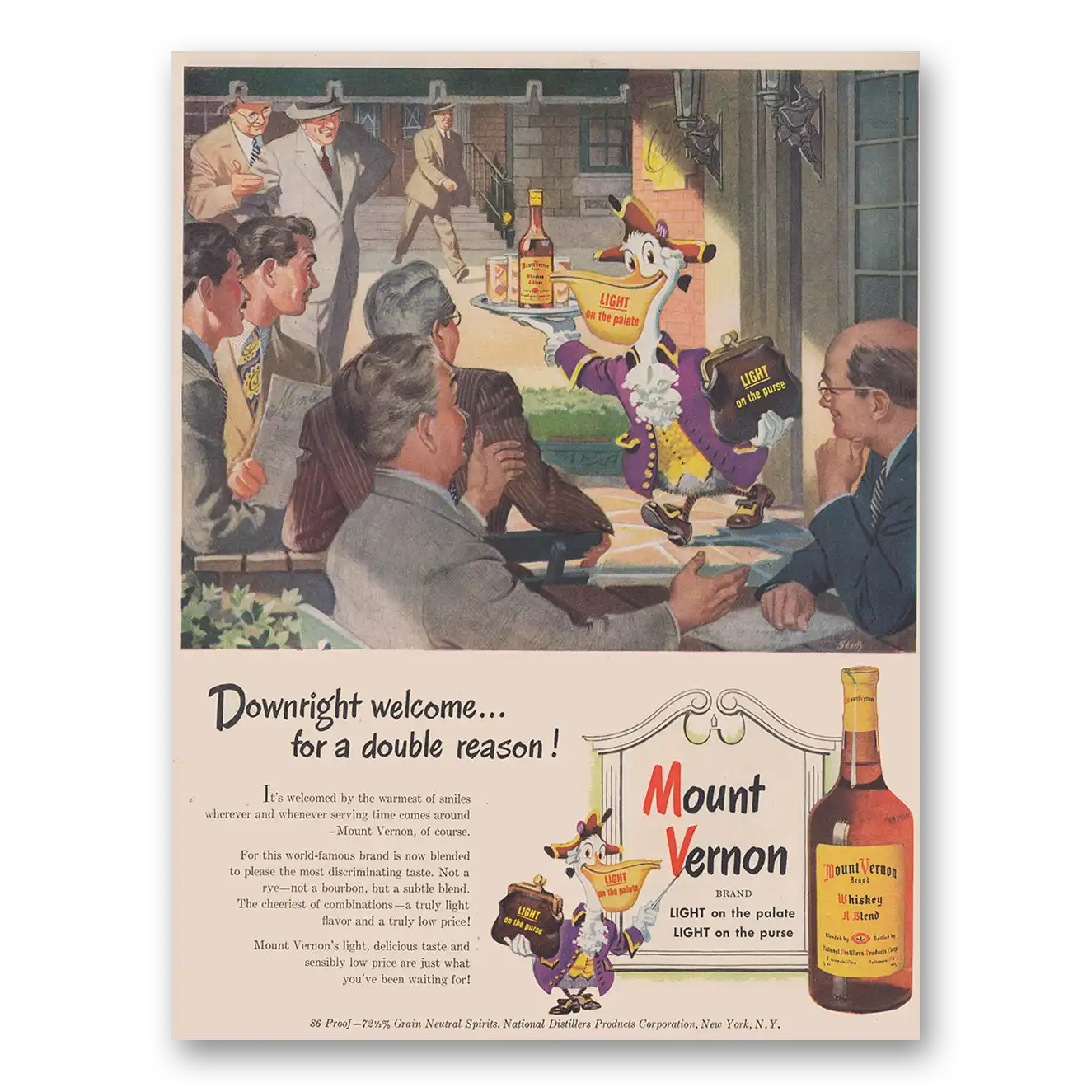 1948 Mount Vernon Whiskey Downright Welcome For a Double Reason Vintage Magazine Print Ad