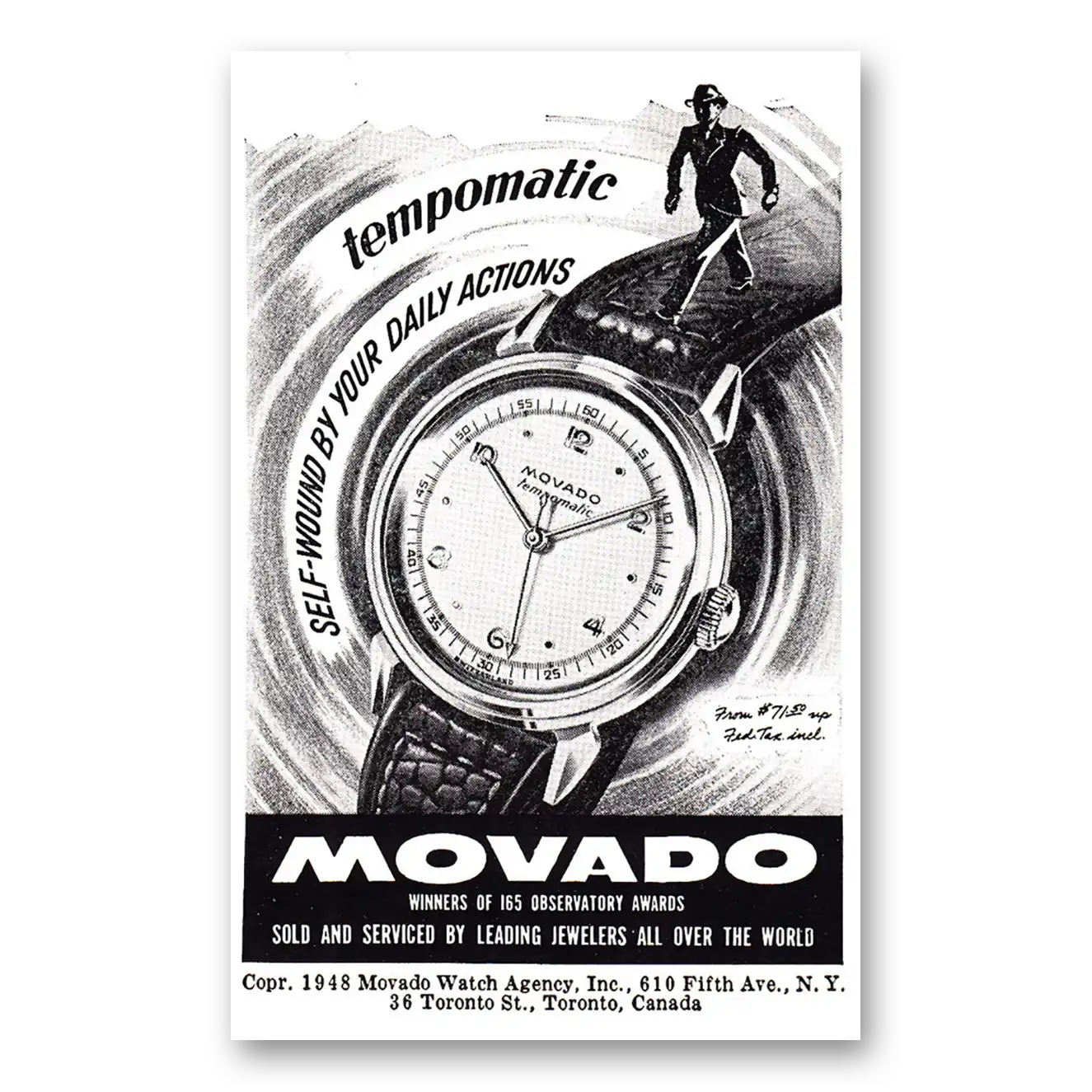 1948 Movado Watch Tempomatic Daily Actions Vintage Magazine Print Ad