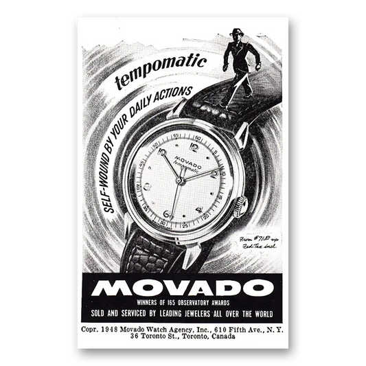 1948 Movado Watch Tempomatic Daily Actions Vintage Magazine Print Ad