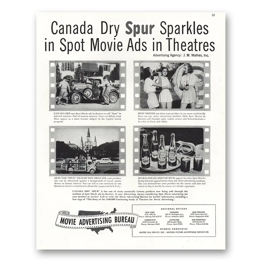 1948 Canada Dry Spur Sparkles Spot Movie Ads Vintage Magazine Print Ad