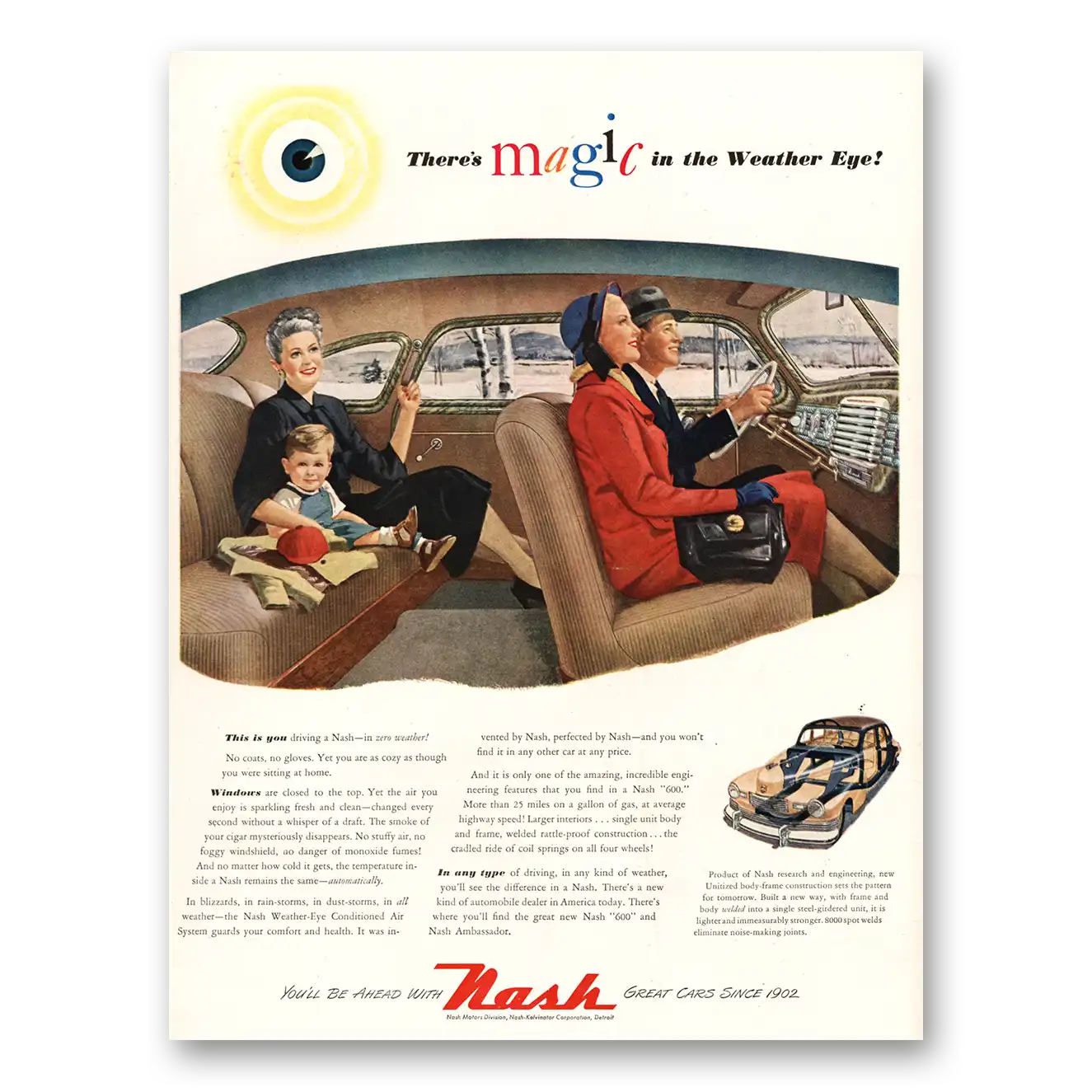 1947 Nash Motors Theres Magic in the Weather Eye Vintage Magazine Print Ad