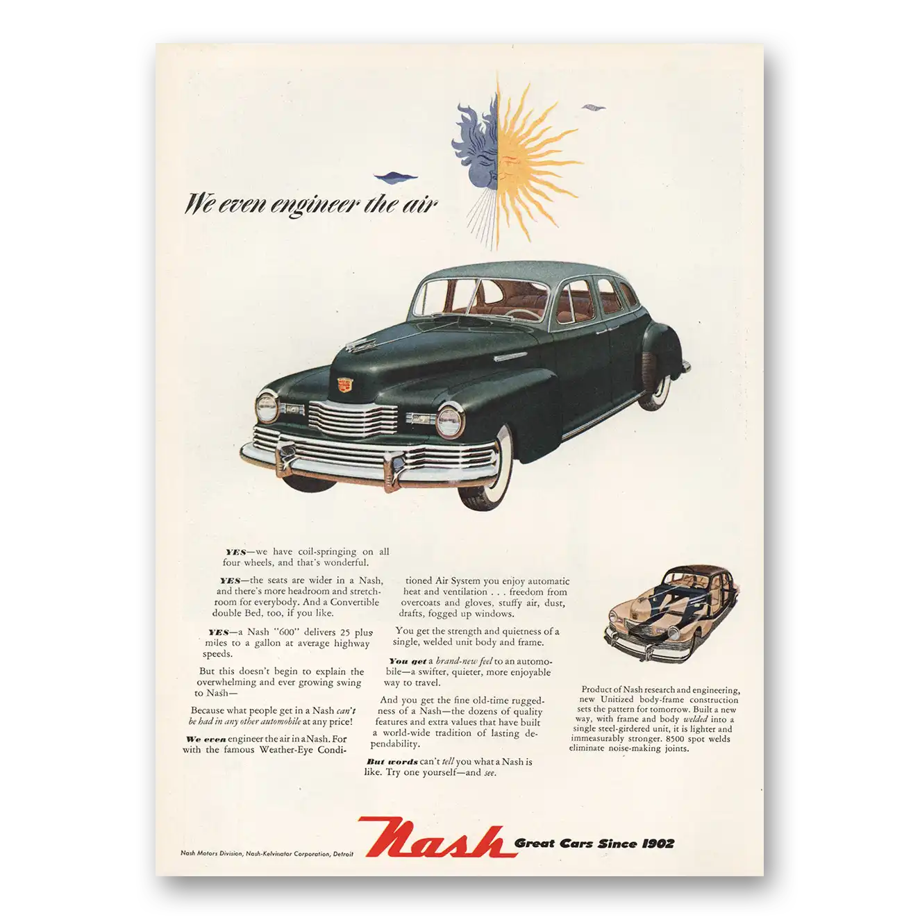 1948 Nash Motors We Even Engineer the Air Vintage Magazine Print Ad