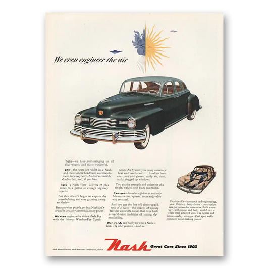 1948 Nash Motors We Even Engineer the Air Vintage Magazine Print Ad