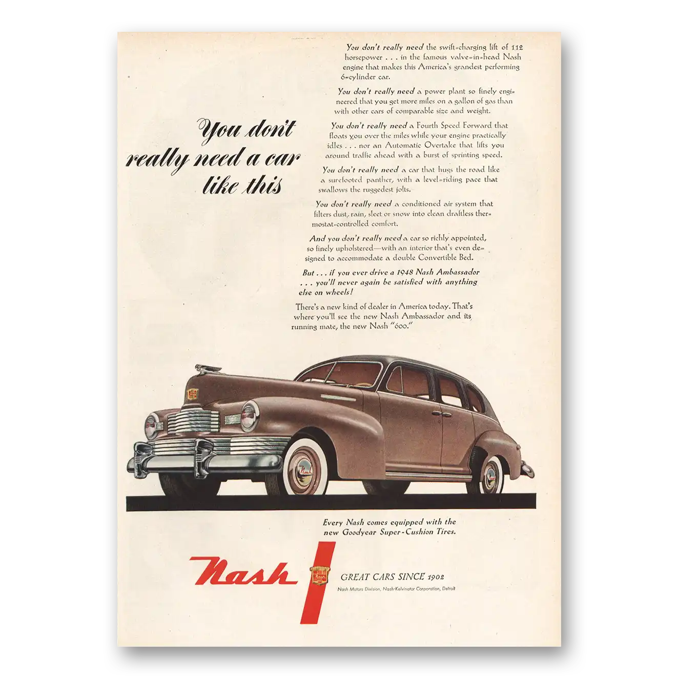 1948 Nash Motors Don’t Really Need Car Like This Vintage Magazine Print Ad