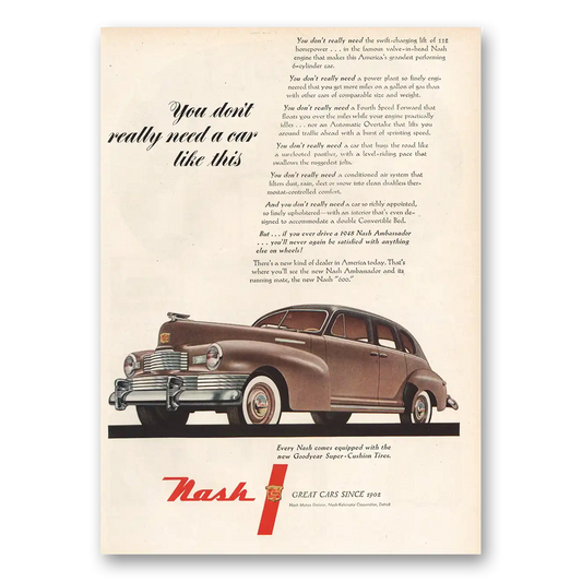 1948 Nash Motors Don’t Really Need Car Like This Vintage Magazine Print Ad