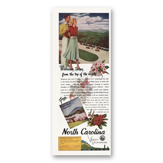 1948 North Carolina Welcome Spring Top of the World Vintage Magazine Print Ad