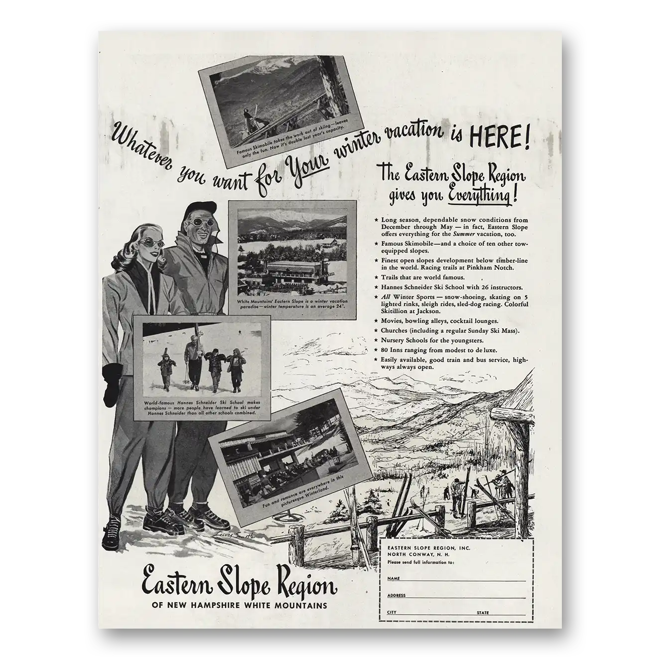 1948 New Hampshire Eastern Slope Region Vintage Magazine Print Ad