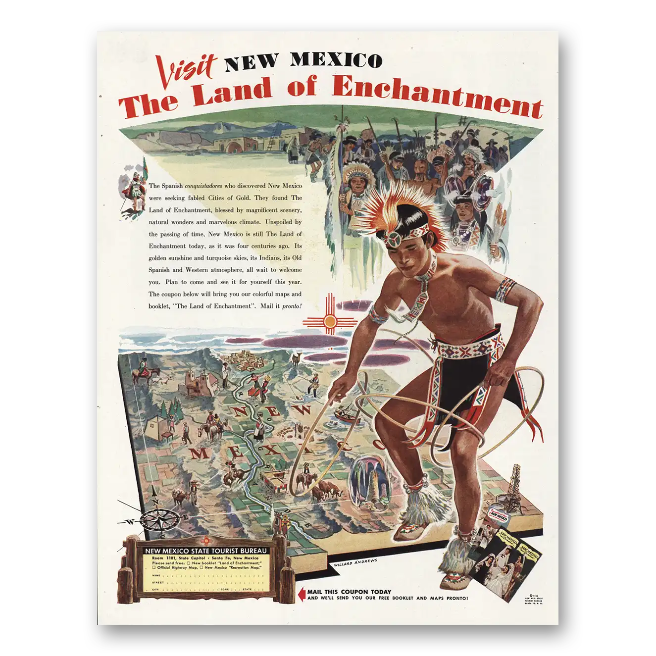 1948 New Mexico Spanish Conquistadores Vintage Magazine Print Ad