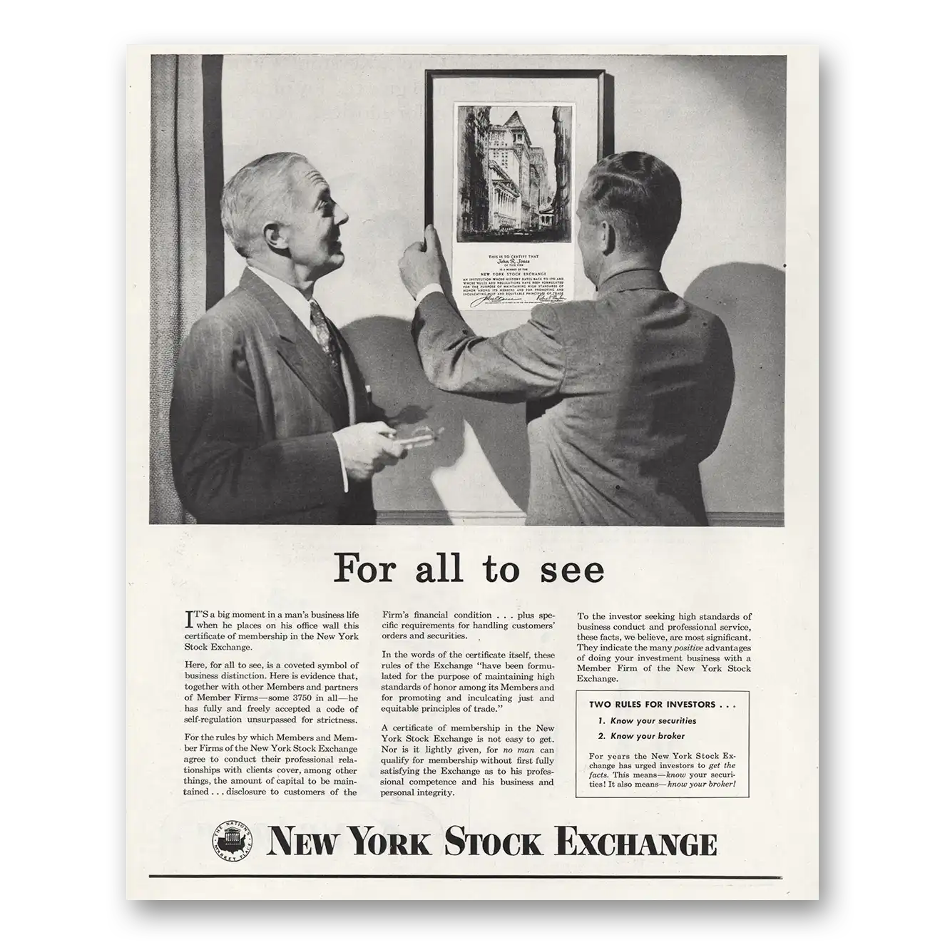 1948 New York Stock Exchange For All To See Vintage Magazine Print Ad