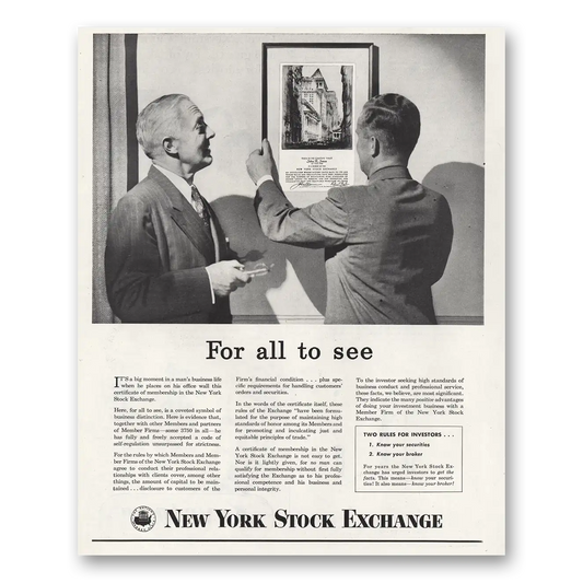 1948 New York Stock Exchange For All To See Vintage Magazine Print Ad