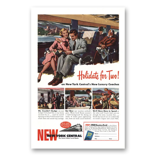 1948 New York Central Holidate for Two Vintage Magazine Print Ad