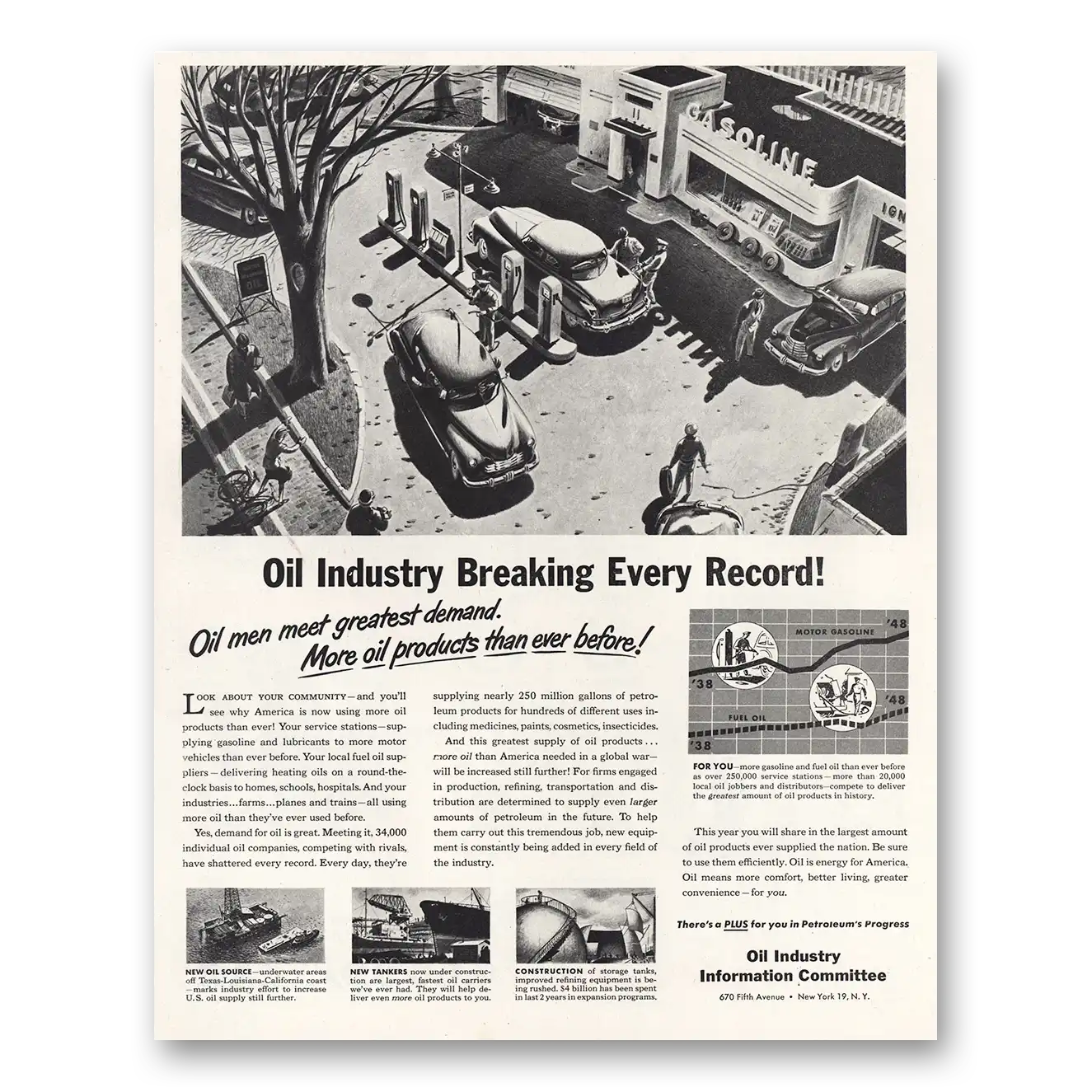 1948 Oil Industry Information Breaking Every Record Vintage Magazine Print Ad