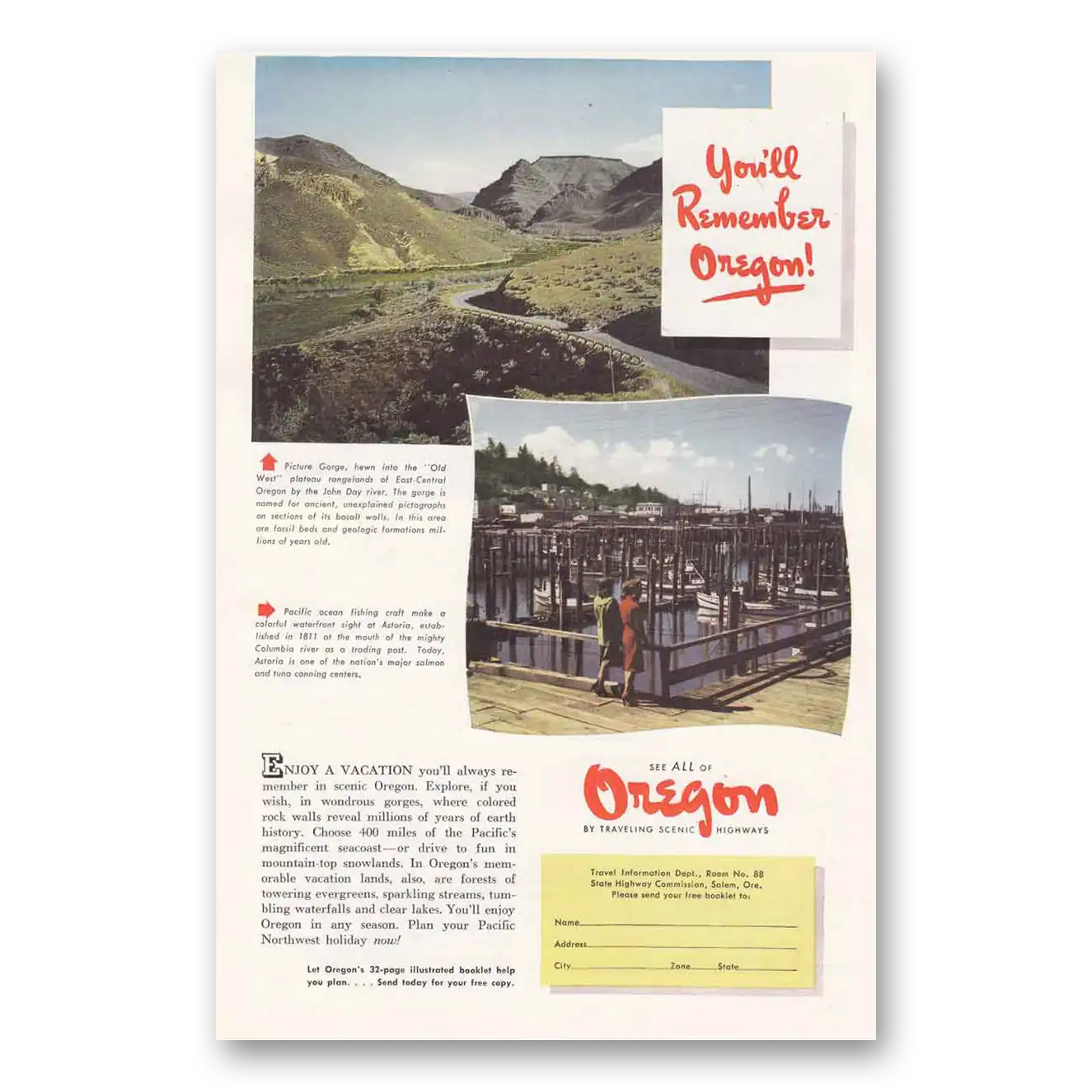 1948 Oregon Astoria John Day River Vintage Magazine Print Ad