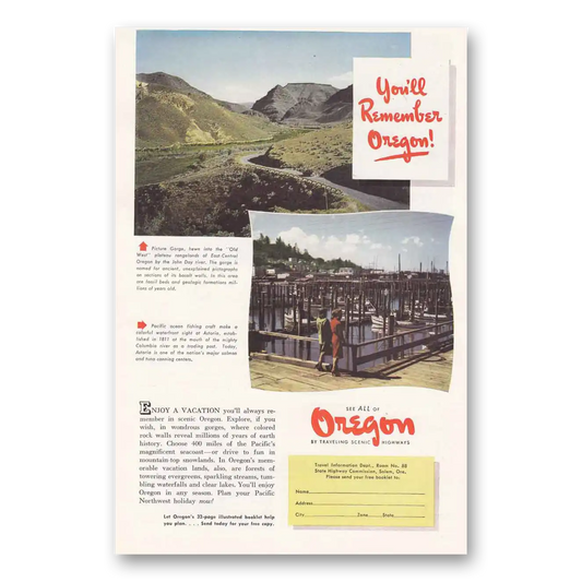 1948 Oregon Astoria John Day River Vintage Magazine Print Ad