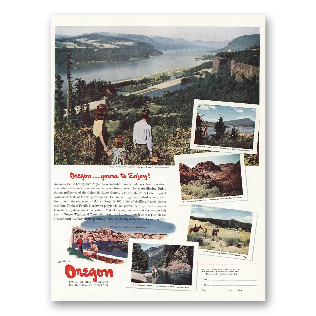 1948 Oregon Columbia River Gorge Vintage Magazine Print Ad