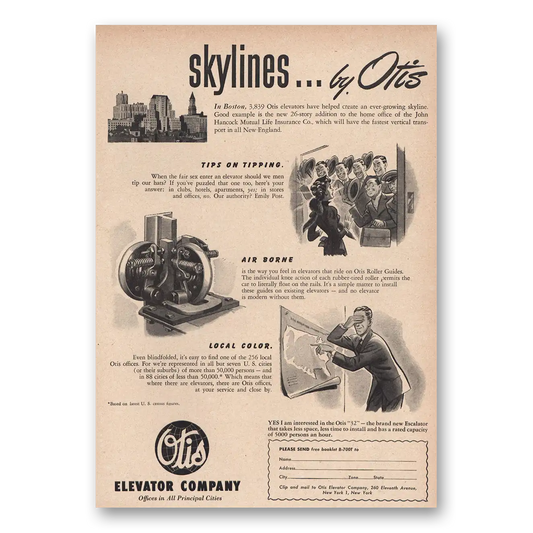 1948 Otis Elevator Skylines Boston Vintage Magazine Print Ad