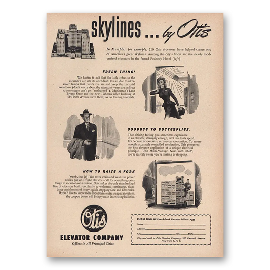 1948 Otis Elevator Skylines Memphis Vintage Magazine Print Ad