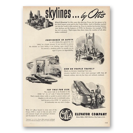 1948 Otis Elevator Skylines Houston Vintage Magazine Print Ad