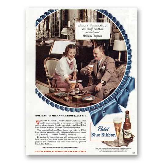 1948 Pabst Blue Ribbon Beer Miss Gladys Swarthout Vintage Magazine Print Ad