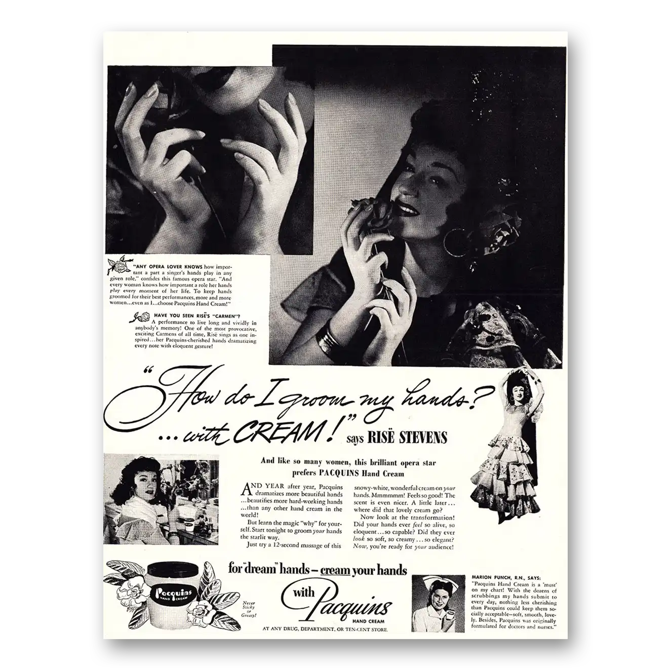 1948 Pacquins Hand Cream Rise Stevens Vintage Magazine Print Ad