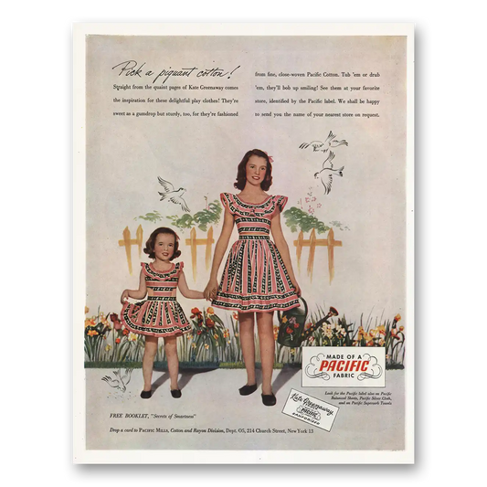 1948 Pacific Mills Kate Greenaway Frock Vintage Magazine Print Ad