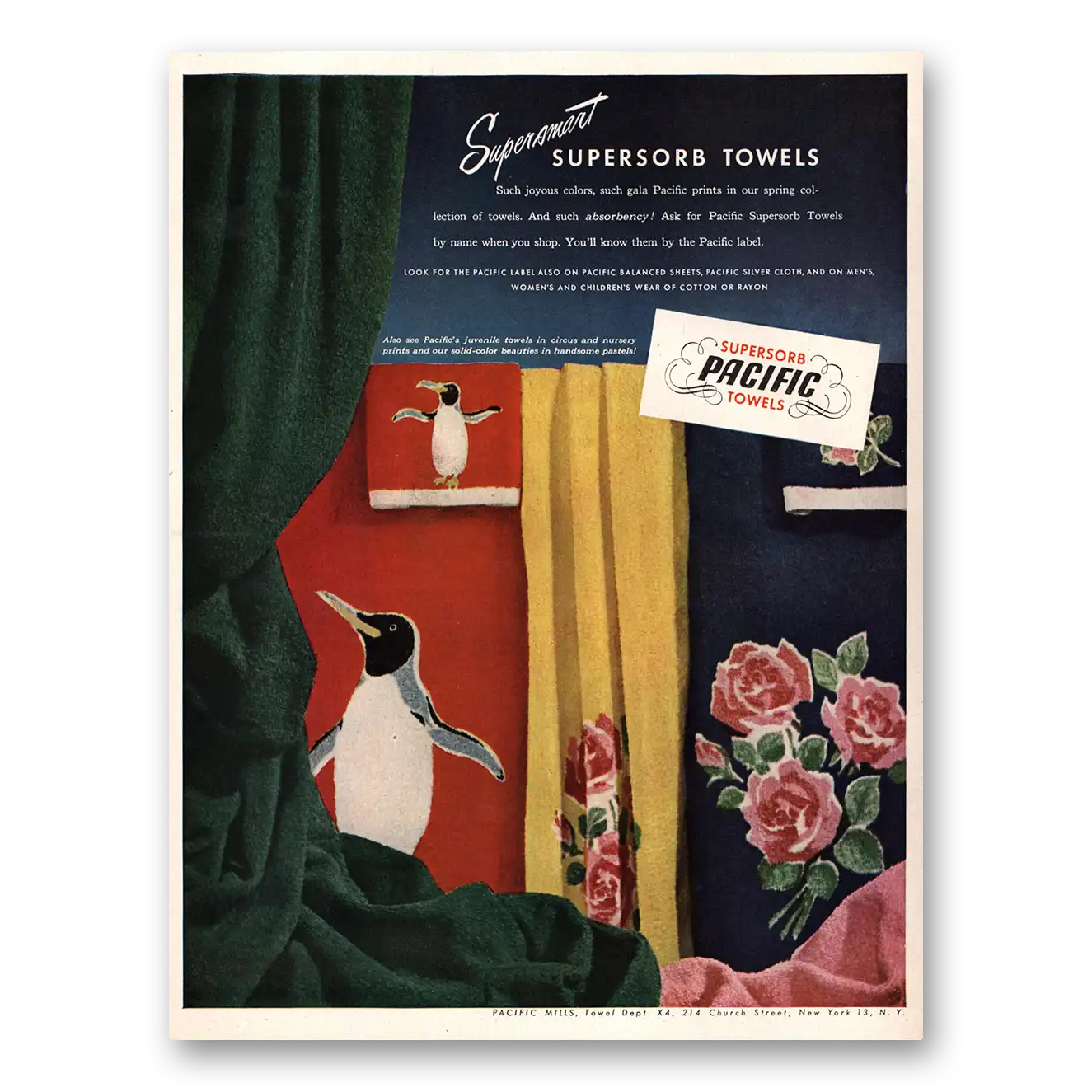 1948 Pacific Towels Supersmart Supersorb Vintage Magazine Print Ad